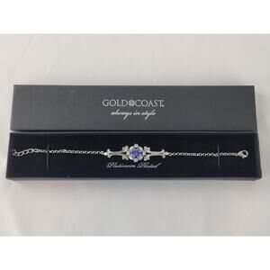 Gold Coast Platinum Plated Faux Sapphire Blue 8" Adjustable Bracelet